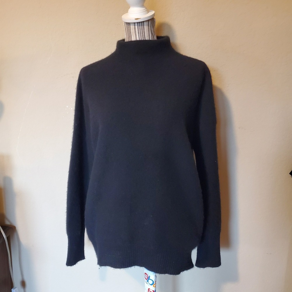 Magaschoni Black 100% Cashmere Mock Neck Long Sleeve Sweater Women M Minimalist
